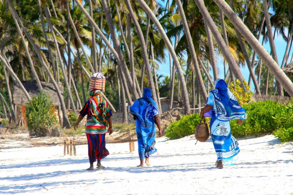 Zanzibar - local women walking on the beach